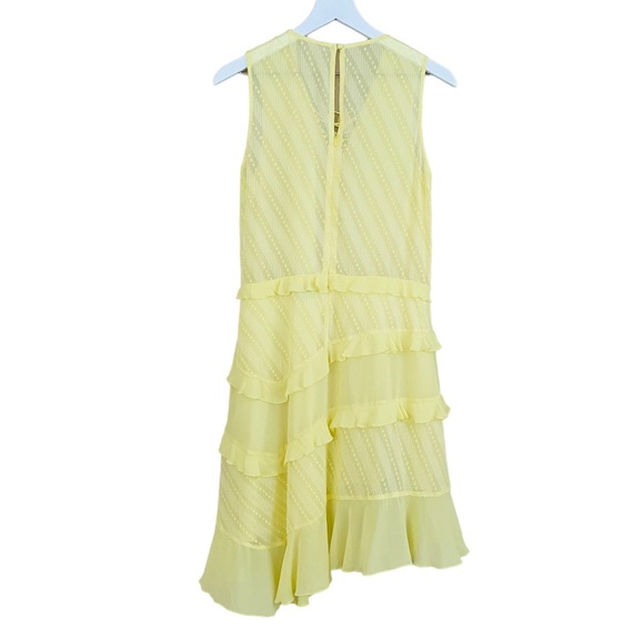 Three Floor Lemon Yellow Ruffle Chiffon Asymmetrical Flowy Sleeveless Dress Sz 2 - Picture 3 of 12